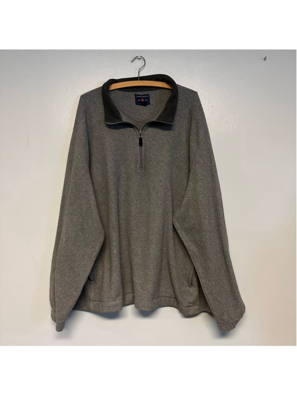 Saddlebred 1/4 Zip Up Sweater Grey Black Mens Size 3XLT Fleece Sweatshirt